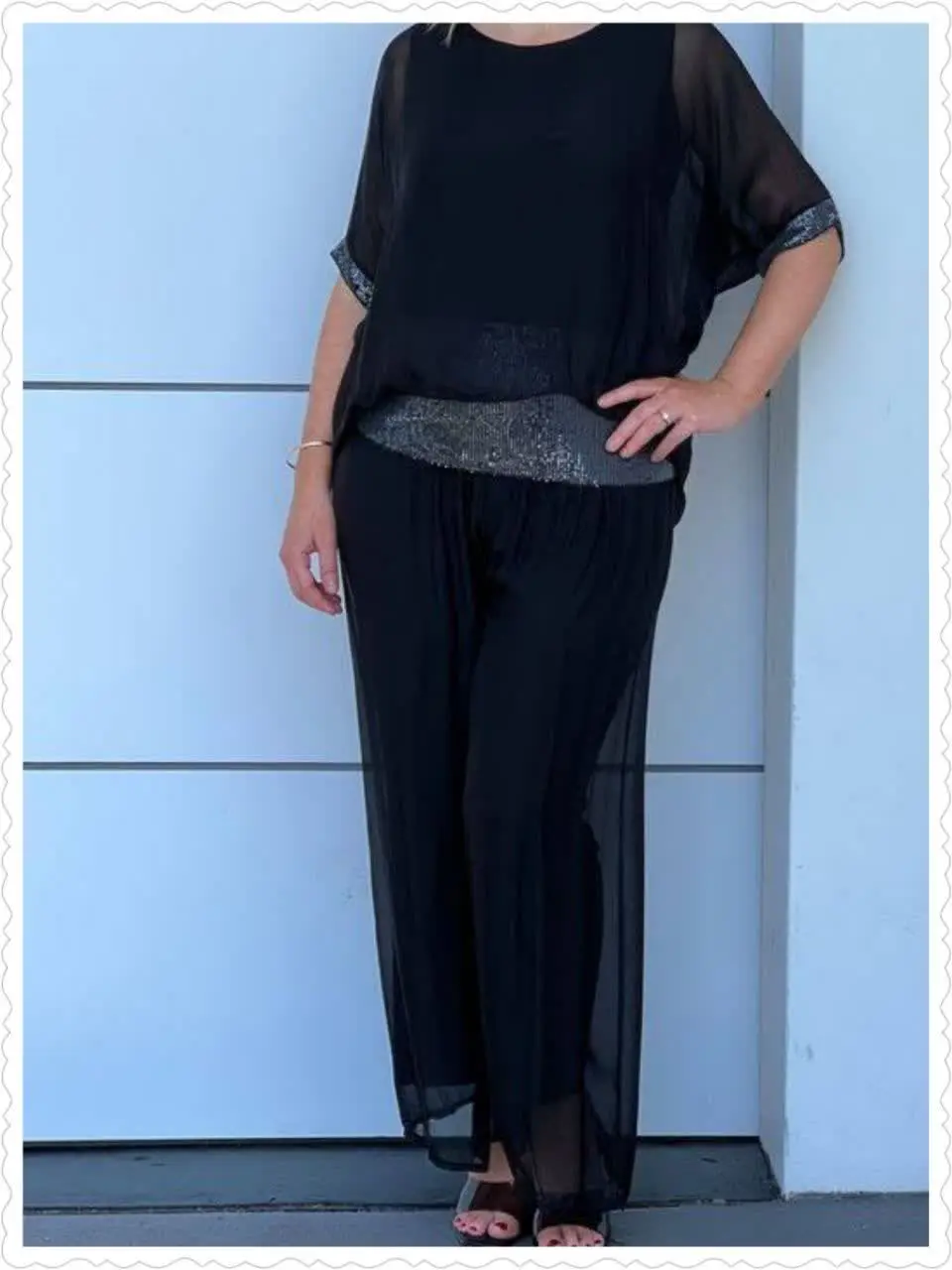 😍 شومیز شلوار حریر به همراه استر پاناما 
