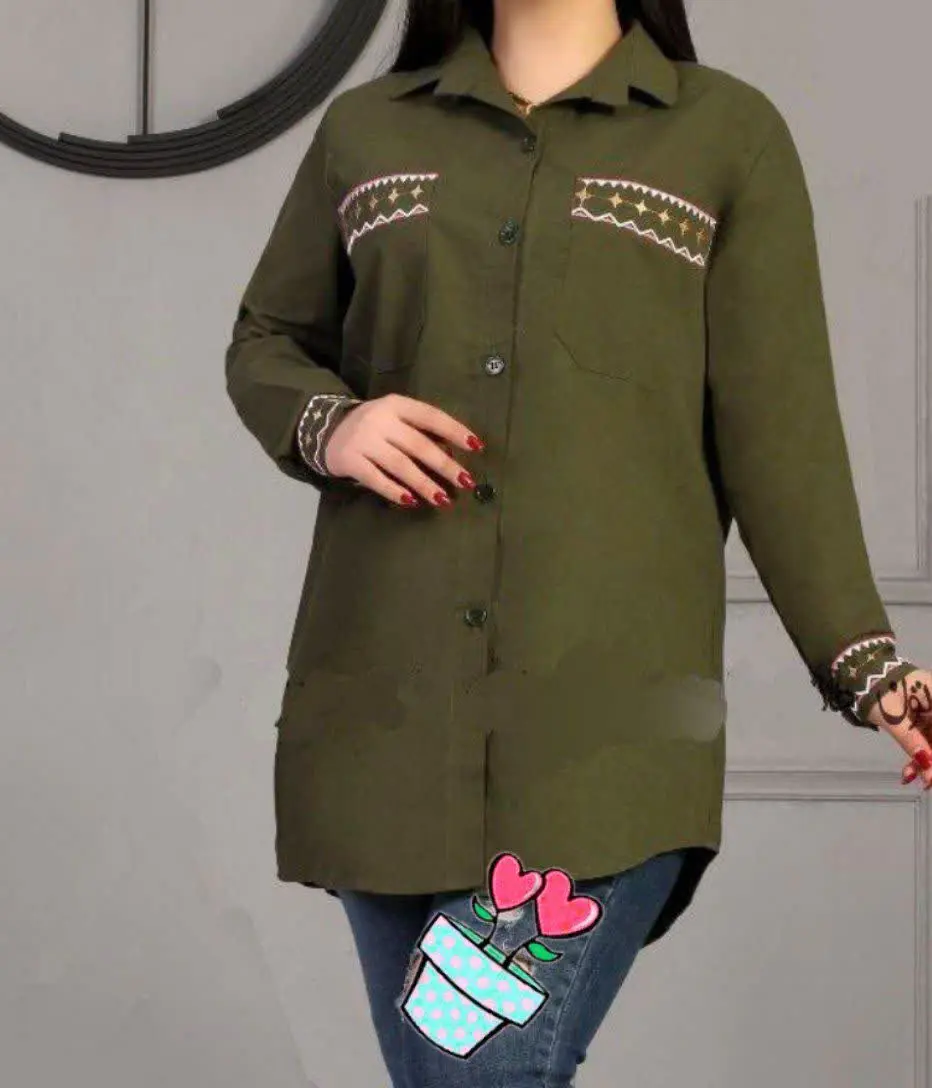 ✅ شومیز لینن جیب گلدوزی، 
