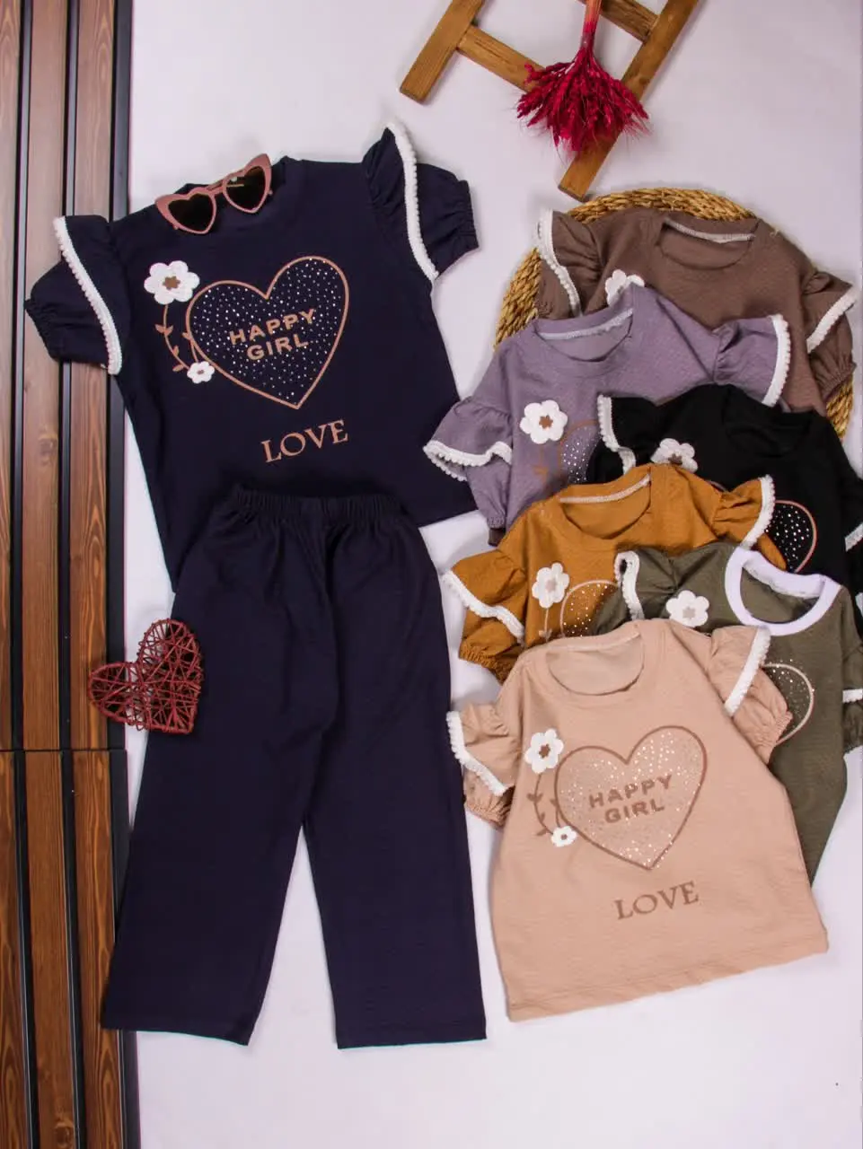 💢تیشرت شلوار ببیسکویتی قلب گل💢
