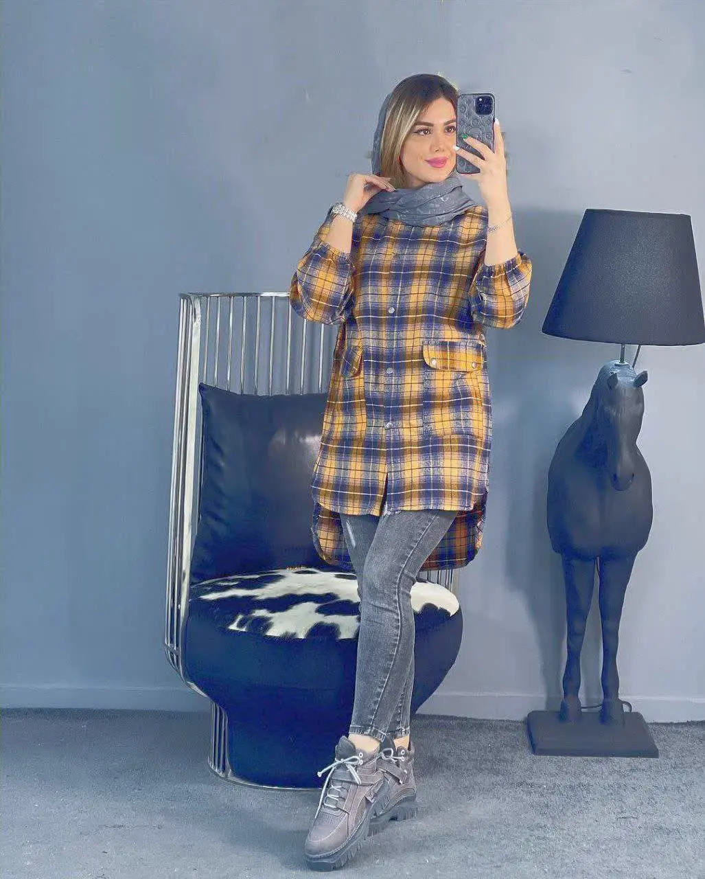 نام: مانتو چهارخونه جیب پایین
