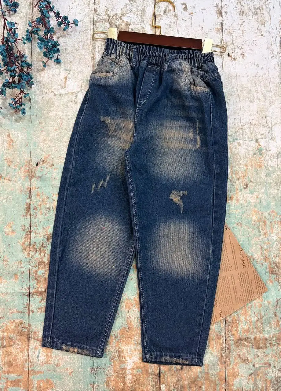 ✅ شلوار لی مام آبی کمرکش