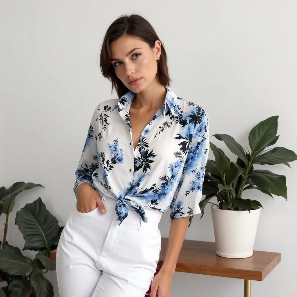 🌼شومیز گره‌ای گلدار، آستین کوتاه
