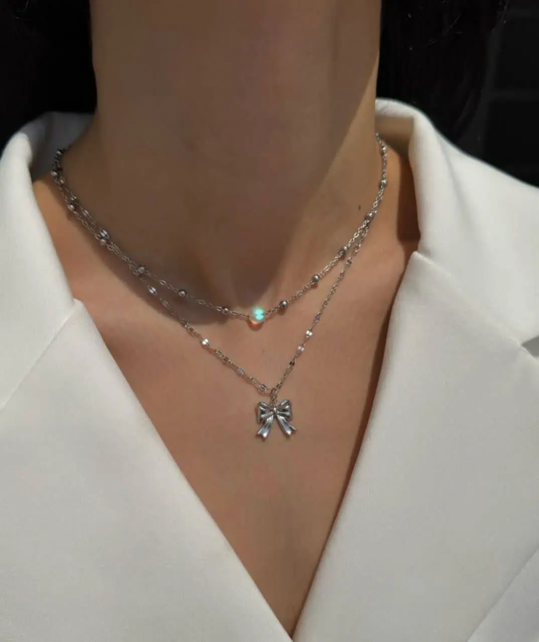 💍گردنبند دو ردیفه ی توپی با...