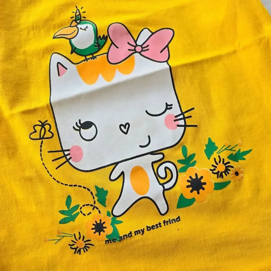 تیشرت تک پیشی گلبهی یاسی زرد
