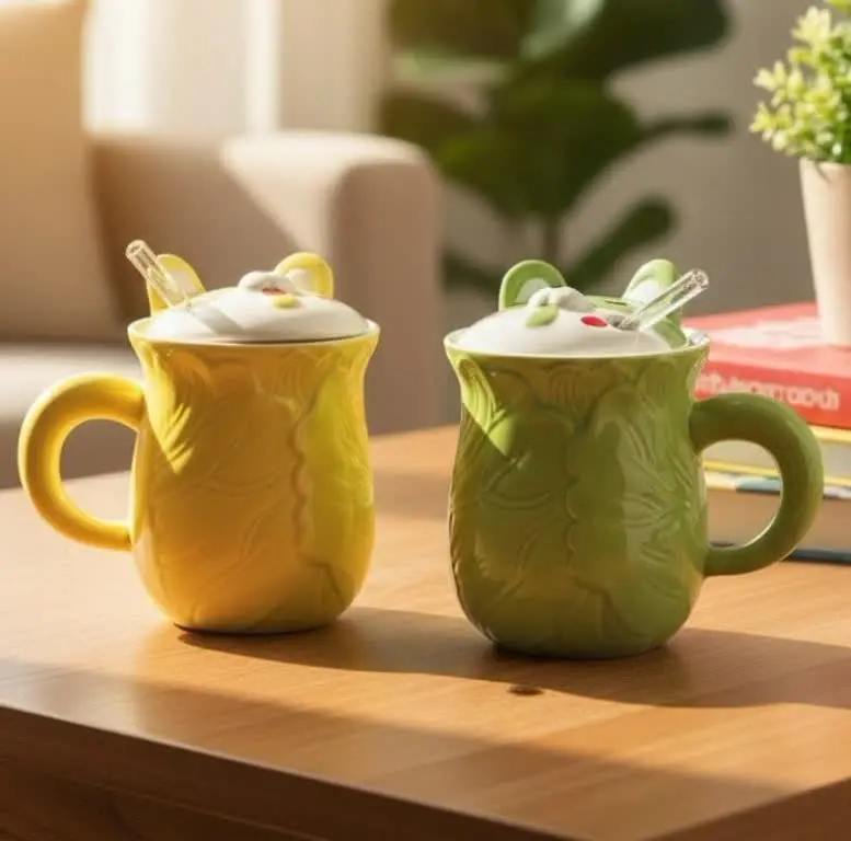 ماگ درب دار طرح گربه نی دار🍓