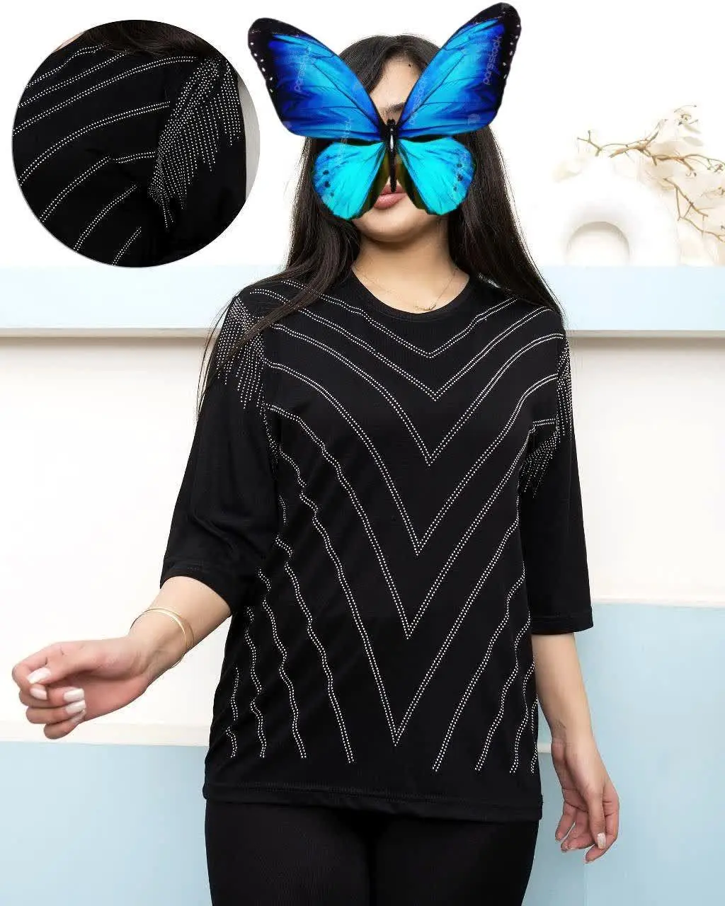 نام: بلوز استین سه ربع نگین هفتی
