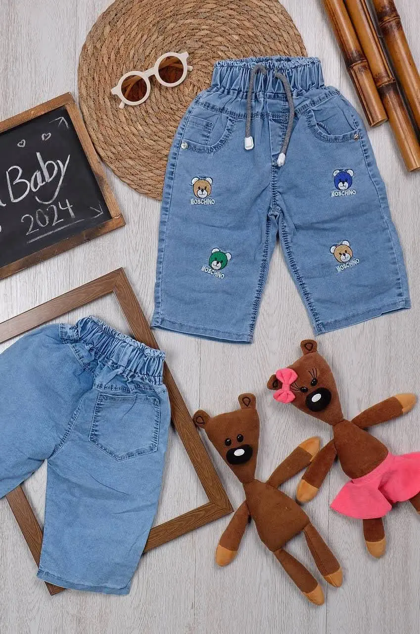 👫شلوارک جین گلدوزی ۴ خرسMOSCHINO👫
