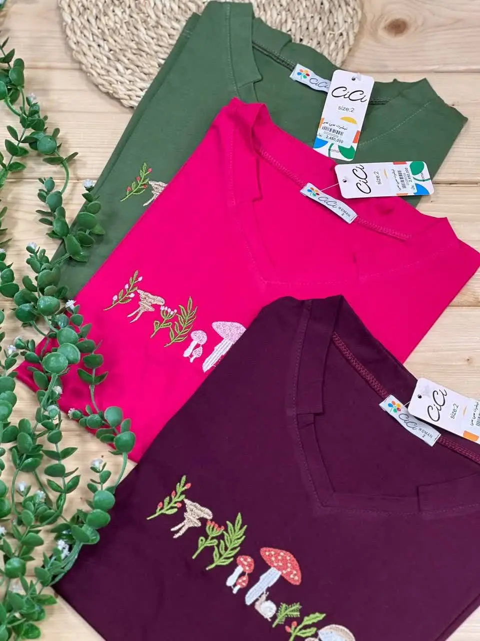 تیشرت پنبه سی سی با گلدوزی قارچ🍄
