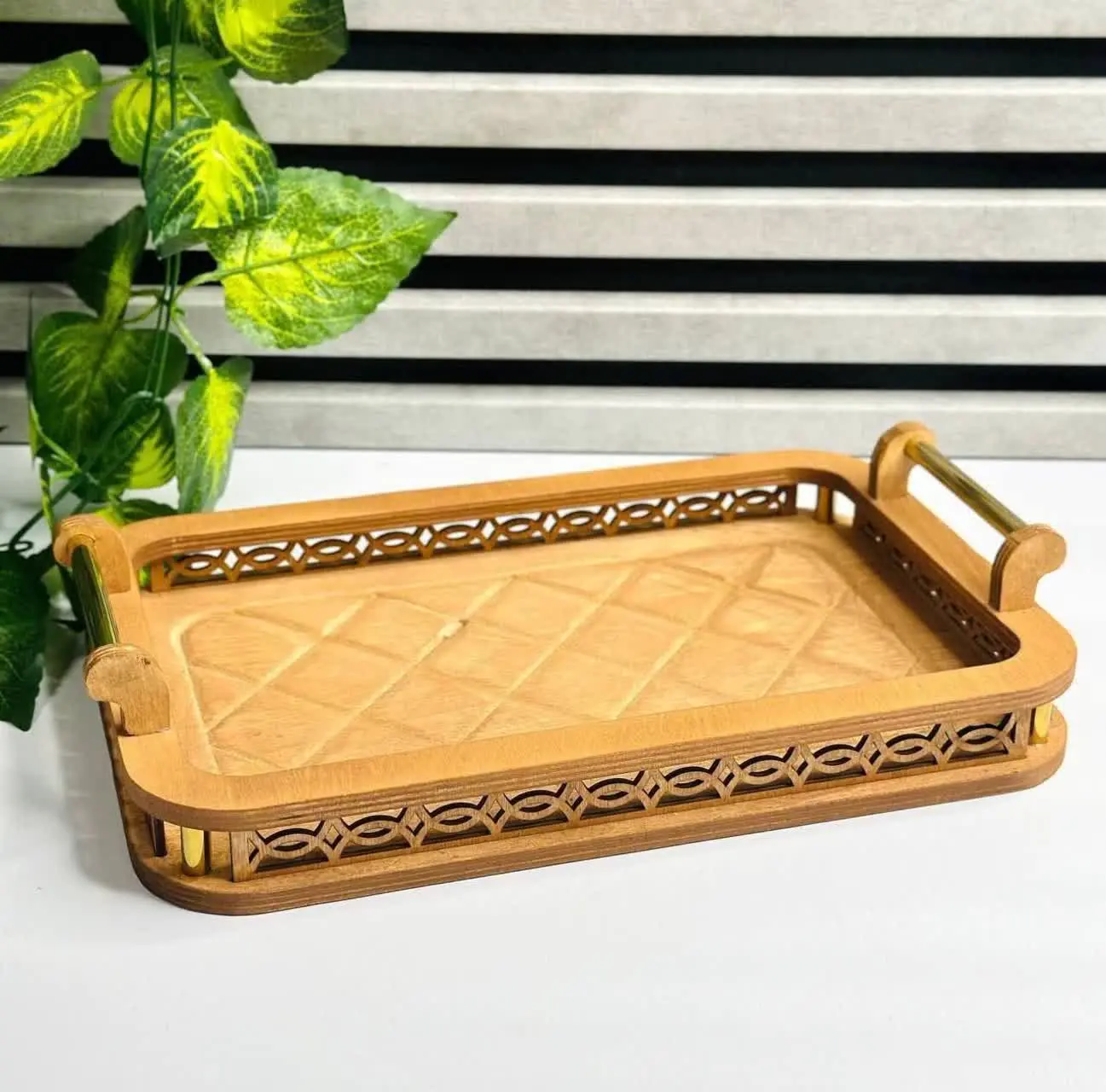 سینی طلا مستطیل تور دور مولتی
