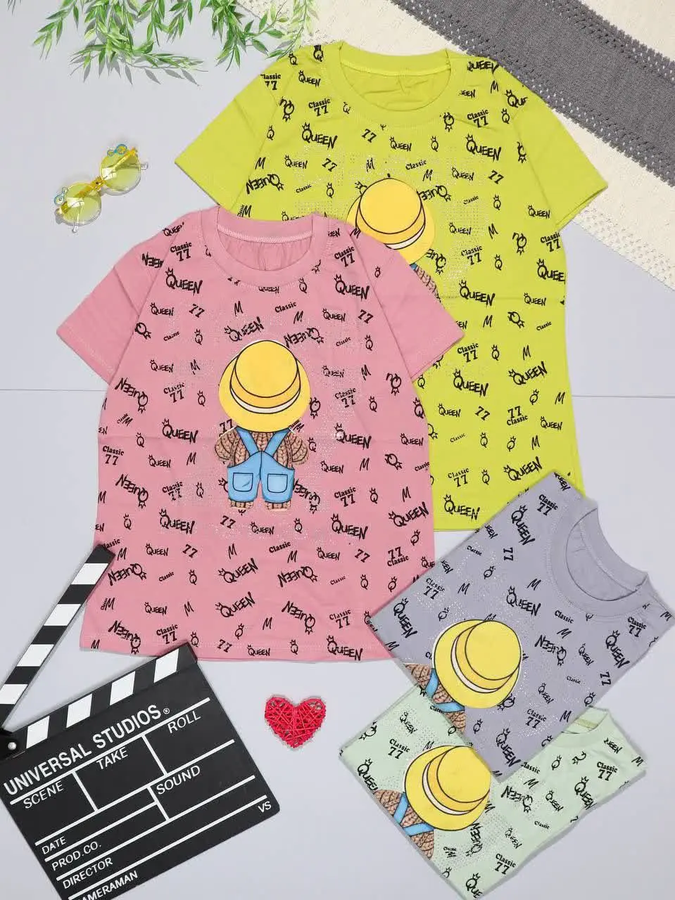 👫تیشرت تک دخترانه خرس کلاهی👫
