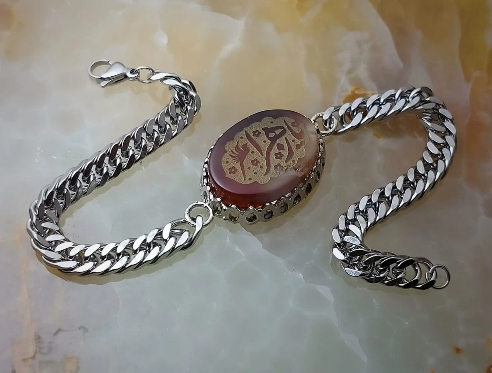 دستبند هیئتی عقیق قهوه ای ی...