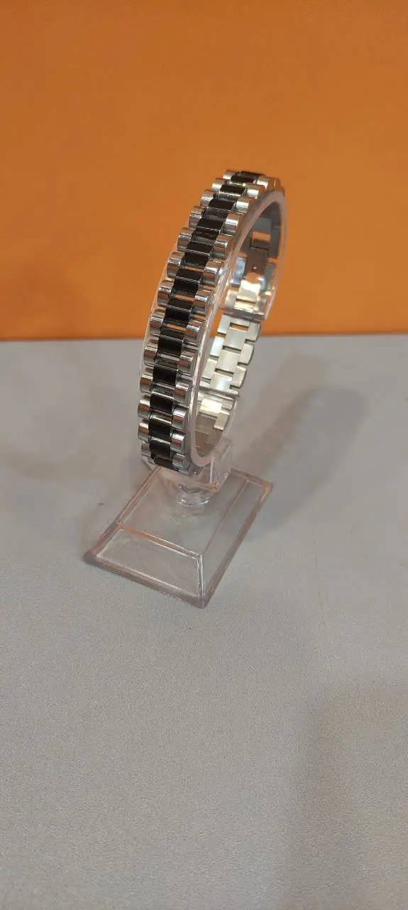 دستبند رولکس نقره‌ای ومشکی 
