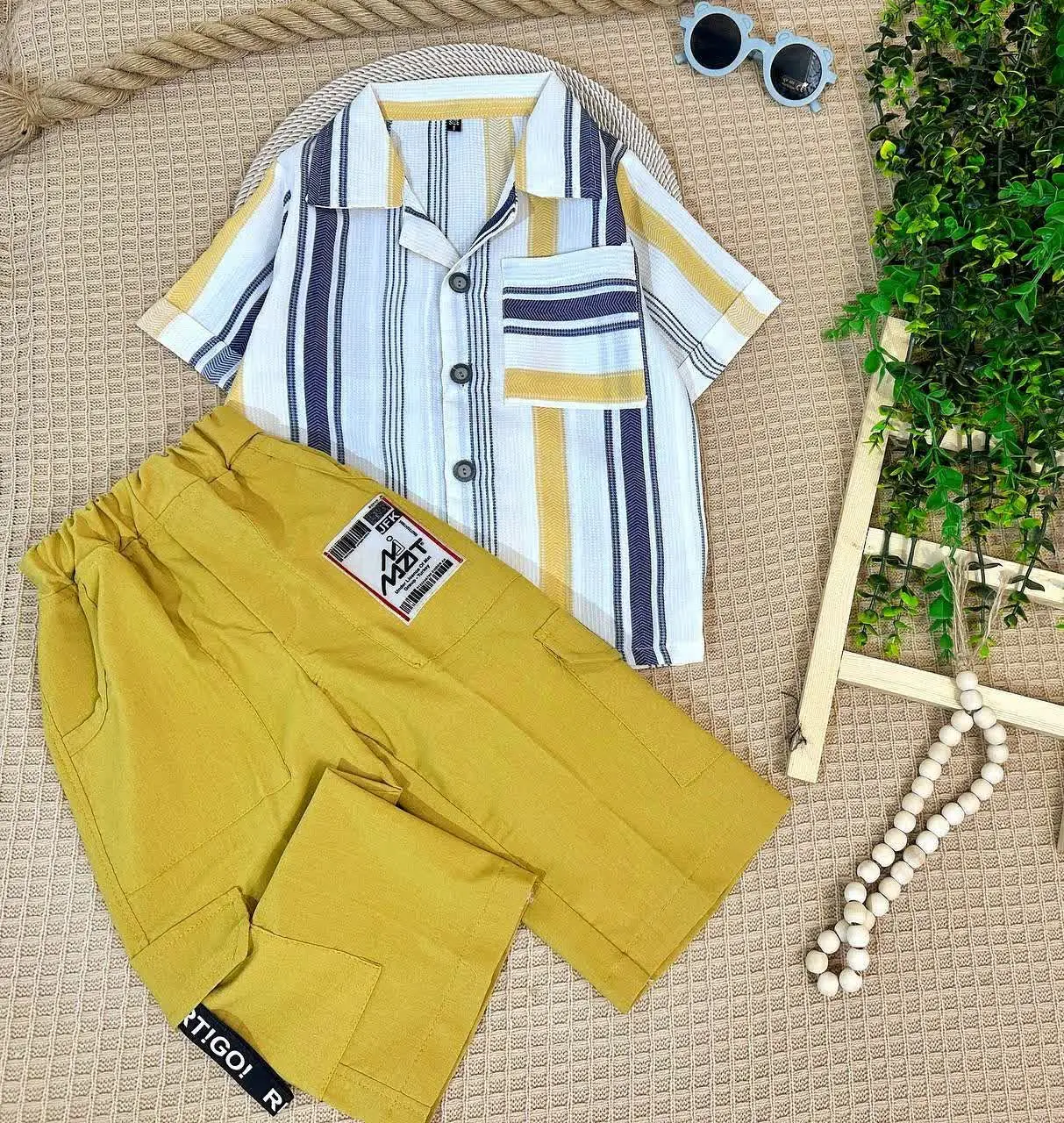 👫پیراهن شلوارک کتان پسرانه بیسکویتی ✅
