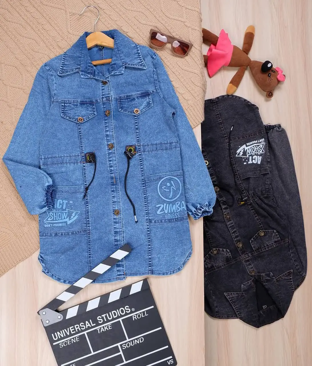 👫مانتو جین زغالی /آبی دکمه دار یقه دار👫
