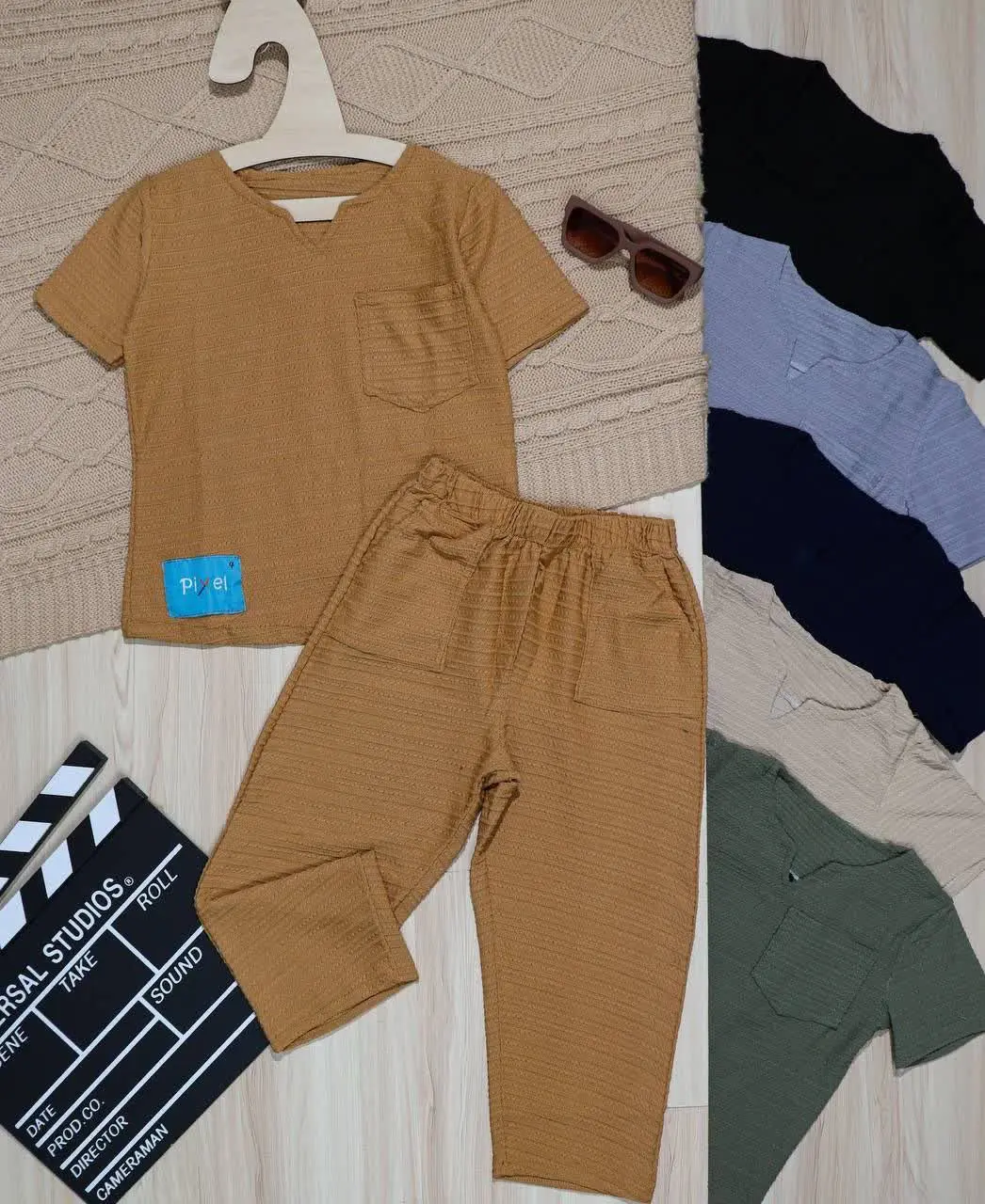 👫تیشرت و شلوار بیسکوئیتی یقه کوبایی👫
