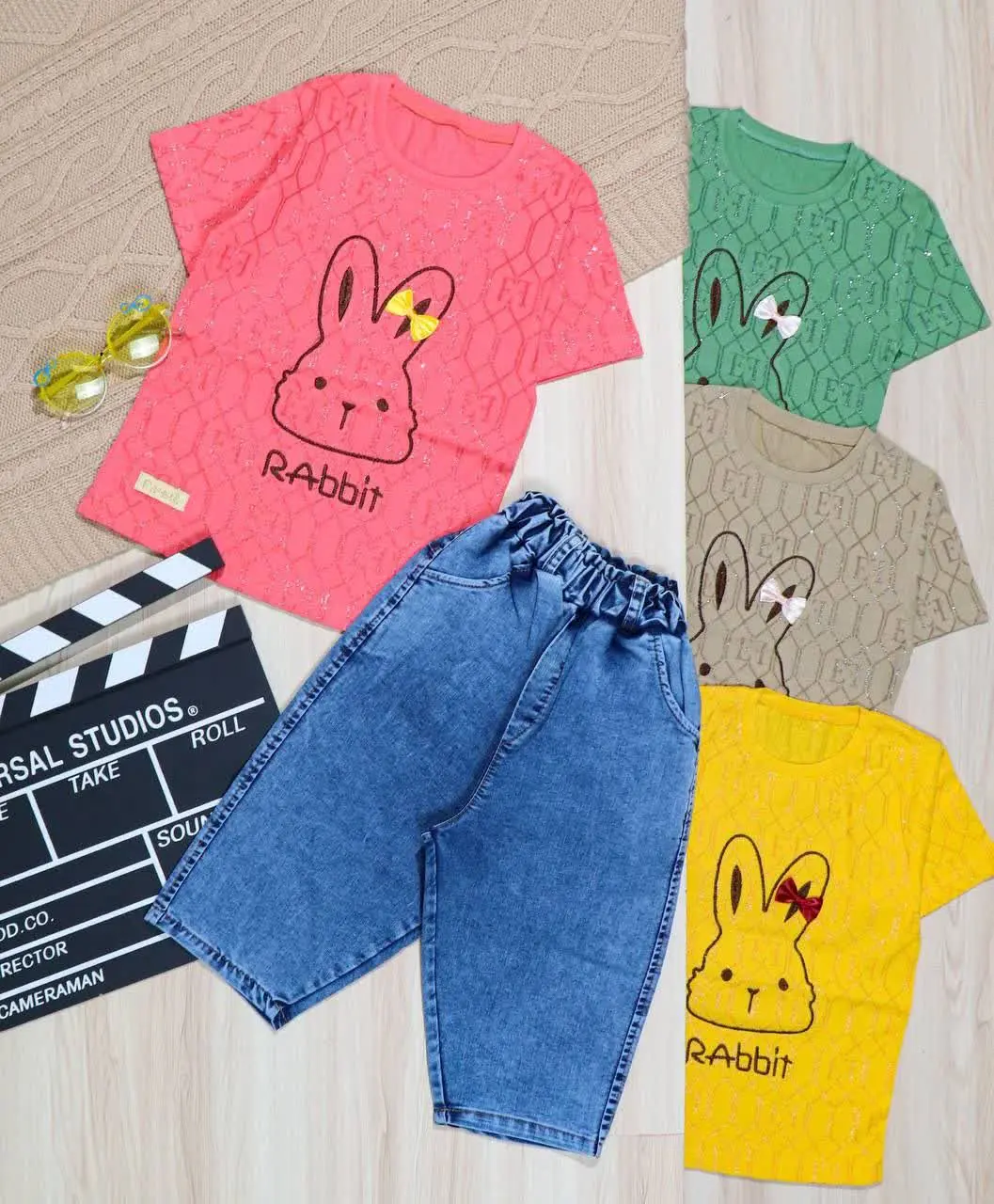 👫تیشرت و شلوارک گلدوزی خرگوش EF👫
