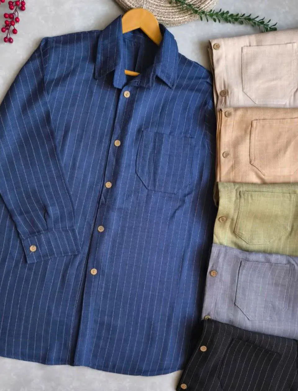 ✅شومیز راه راه جیب دار،