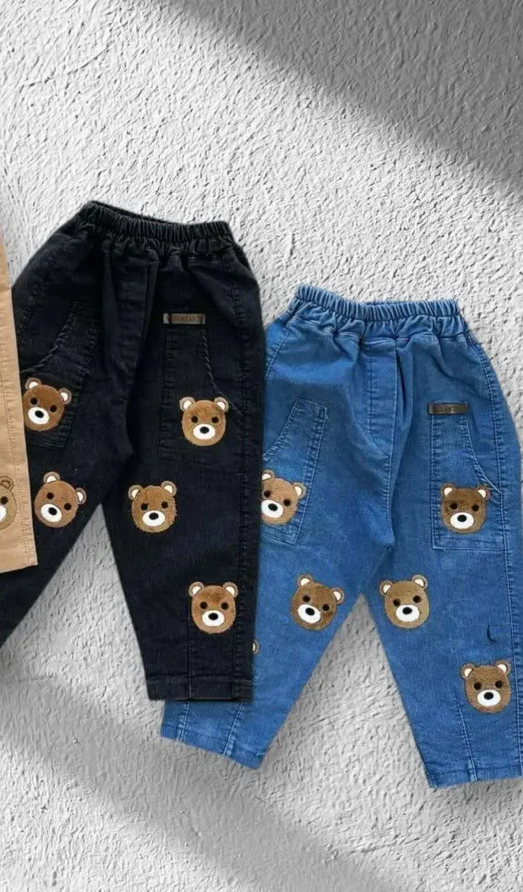 شلوار لی مام فیت خرس تدی شاژ شد😍 زغالی و آبی ✅✅
