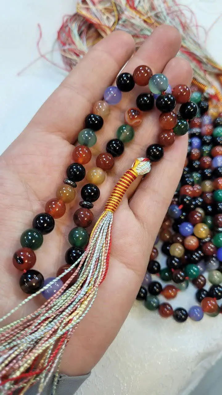 🌿 تسبیح عقیق رنگارنگ اصل (ت...