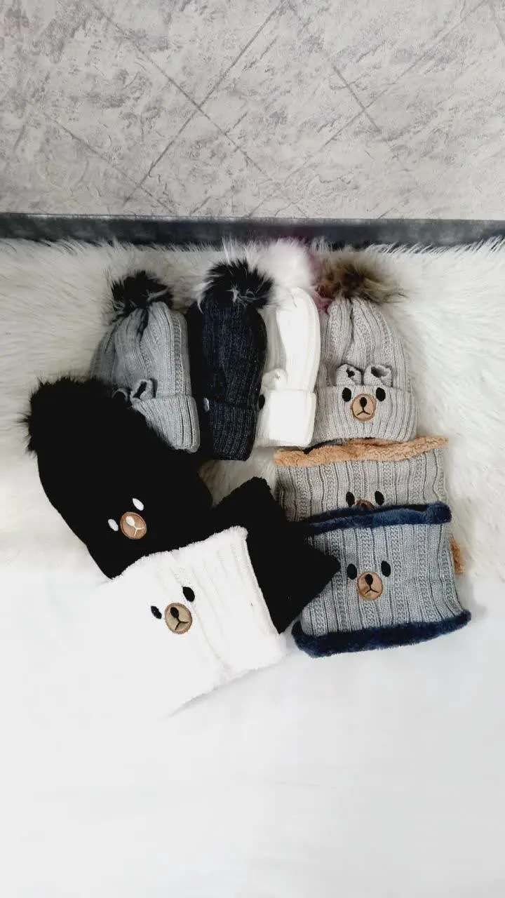 کلاه تک پوم و شال رینگی