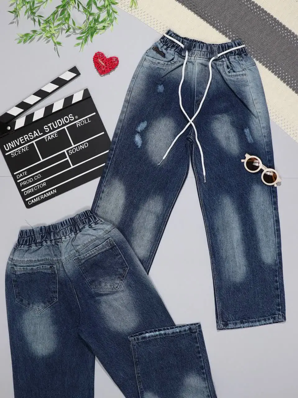 👫شلوار جین آبی بگ سنگشور سفید👫
