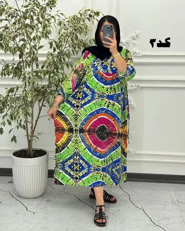 🧵🪡پیراهن مادربزرگی طرح دار
