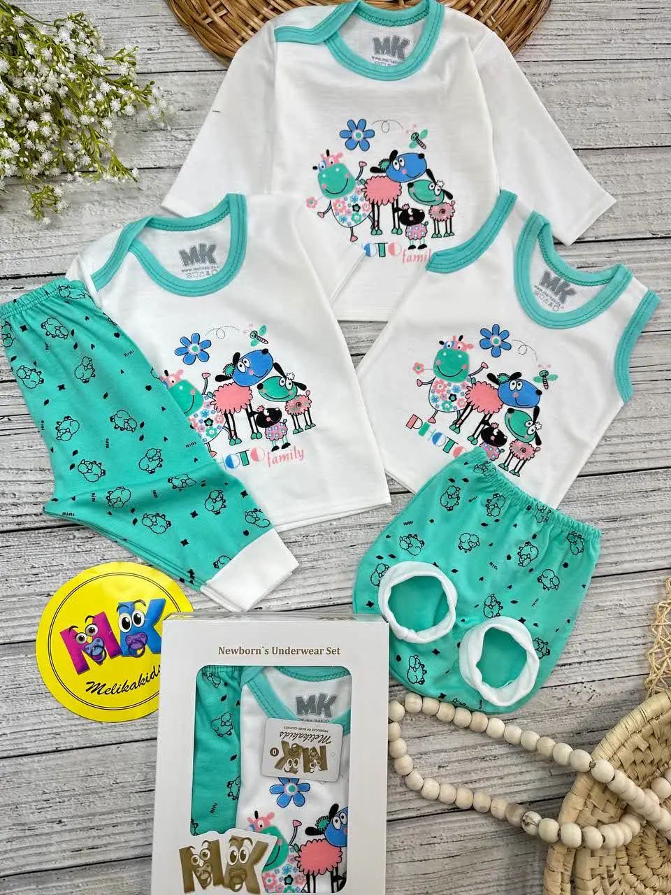 پنج تکه طرح ببعی سبز آبی نوزادی و کودک کد ۱۱۷۴۲۱ 
