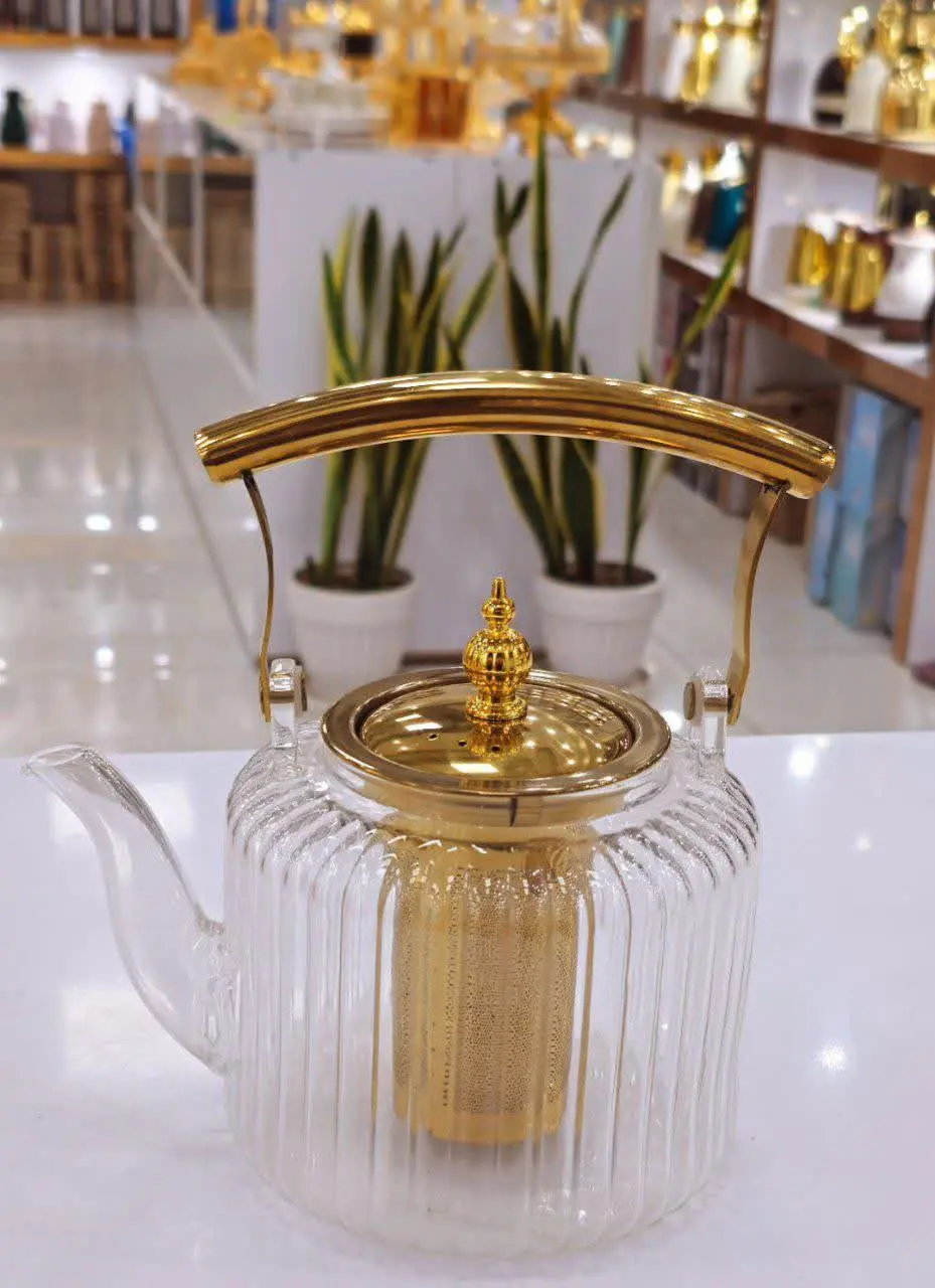 قوری پیرکس دسته طلایی