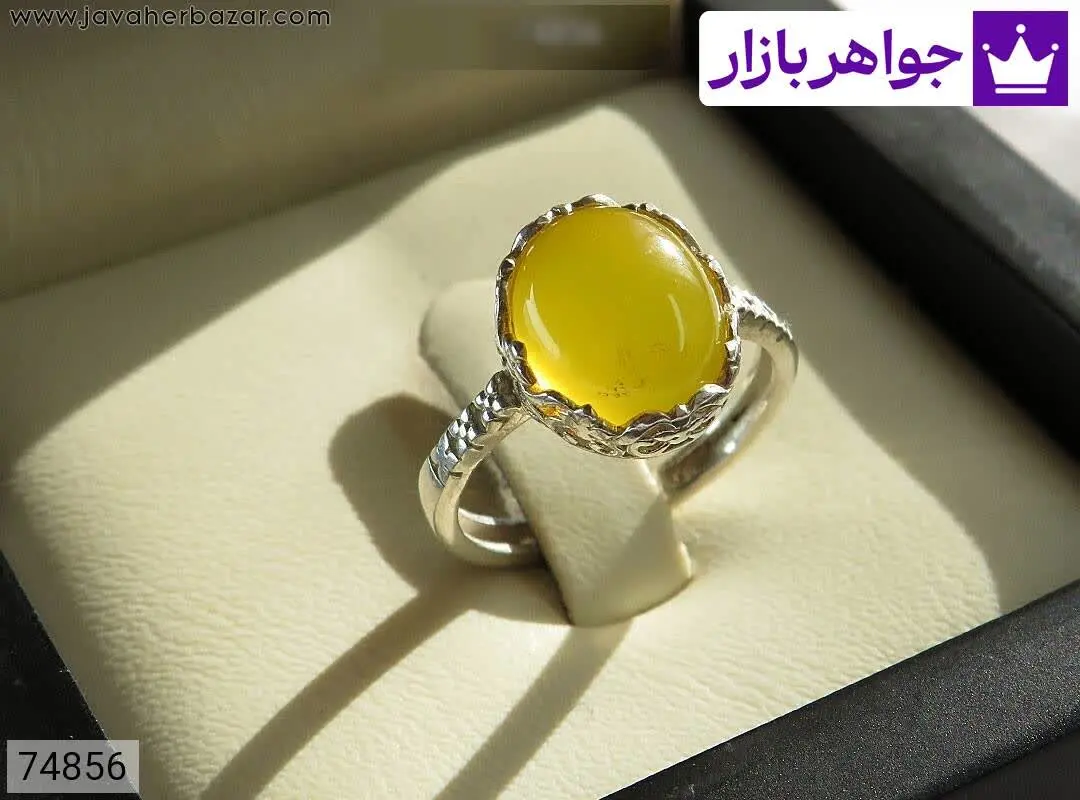 انگشتر نقره عقیق زرد طرح کی...