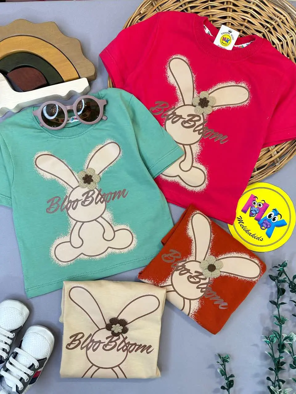 بلوز تیشرت تک طرح خرگوش گل به سر نوزادی و کودک کد ۱۱۱۳۷ 
