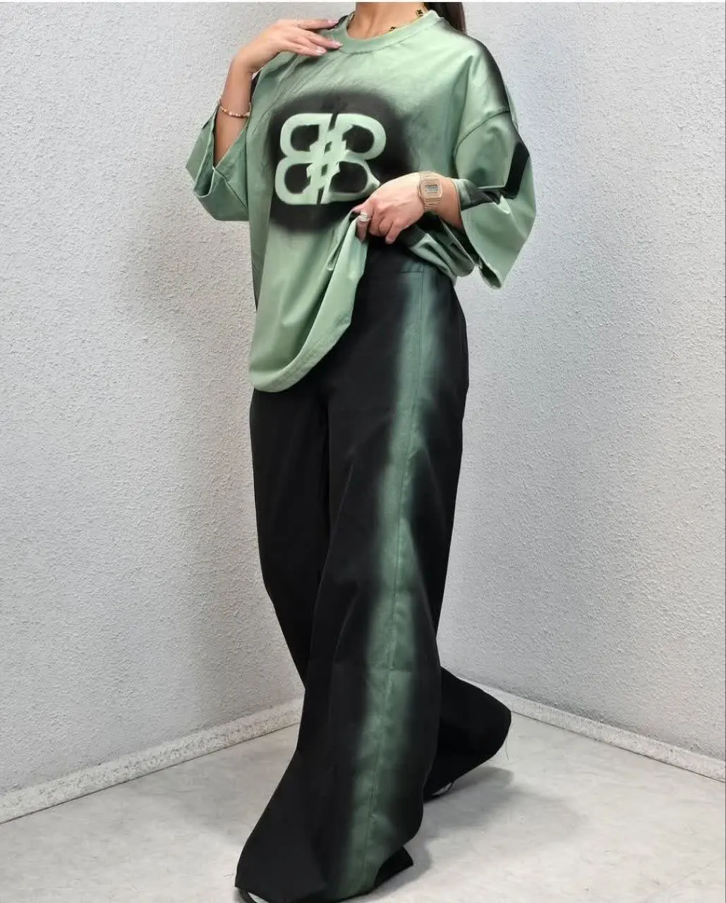 ست تیشرت باکسی و شلوار بگ