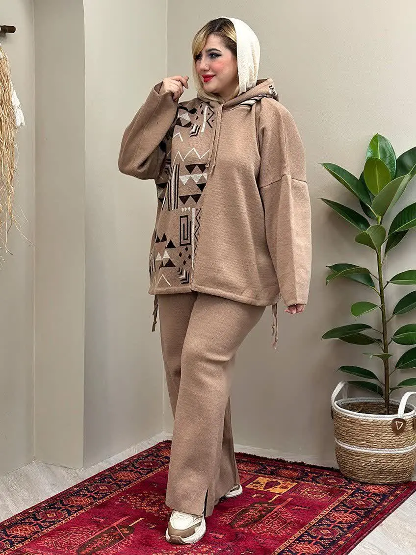 🍂نام: ست هودی شلوار بافت رزا