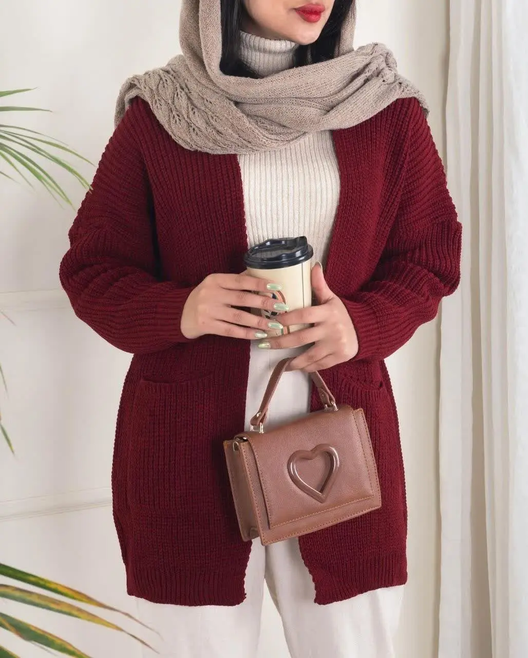 ژاکت بافت جلوباز جیبدار 🧶