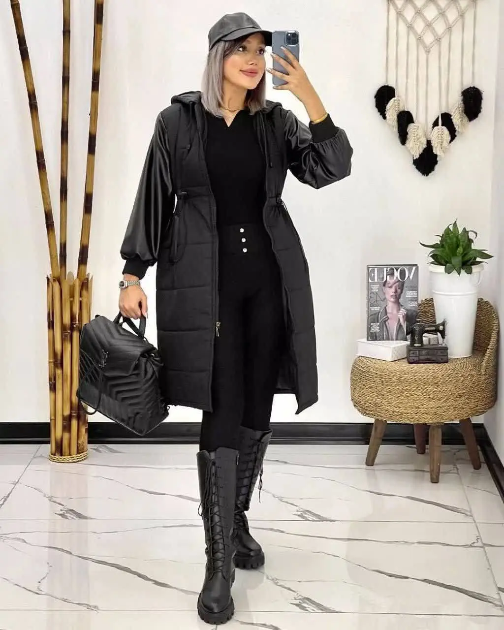 کاپشن آستین چرم نیکا