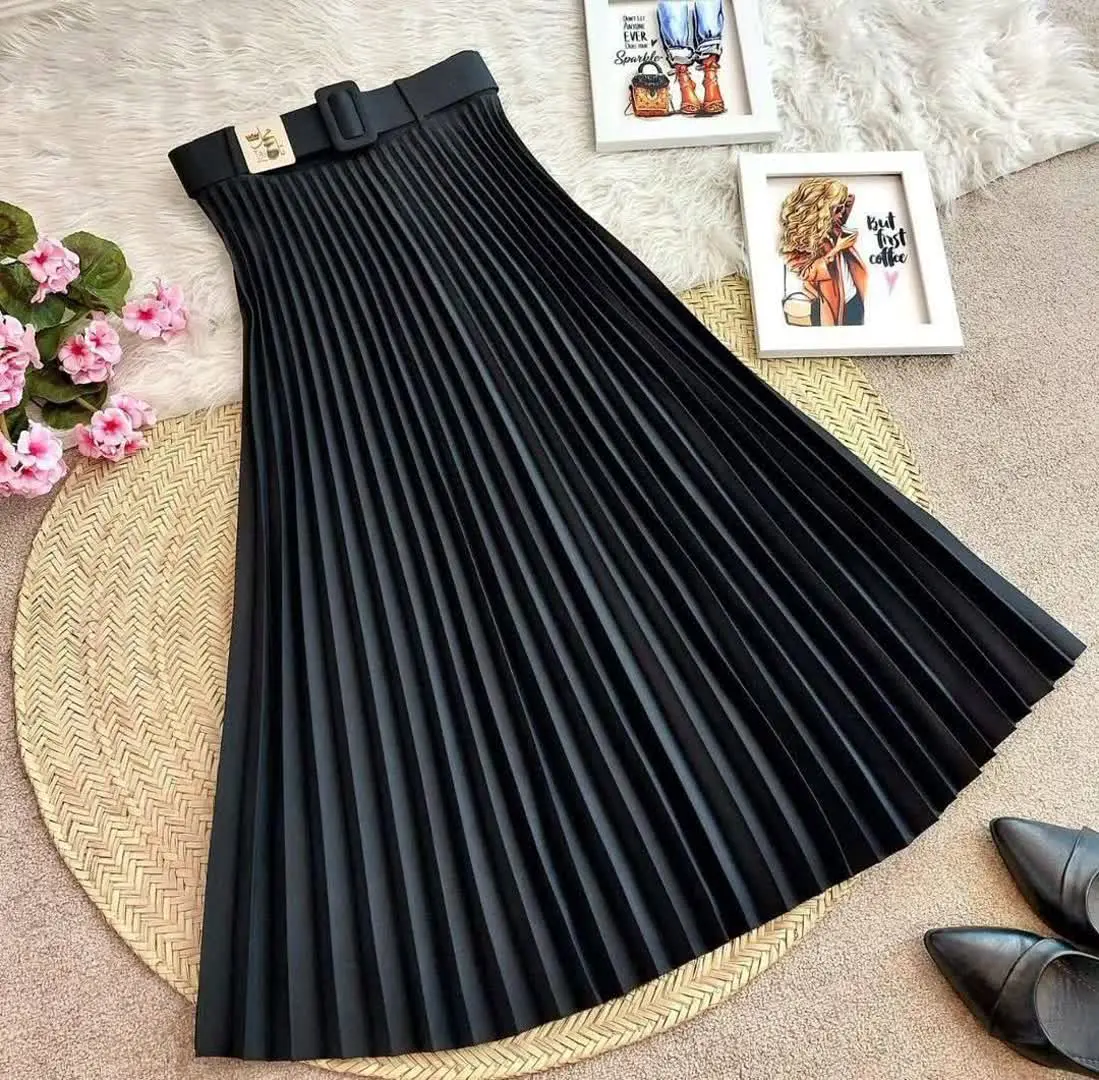 ✅دامن مازراتی پلیسه همراه کمر بند
