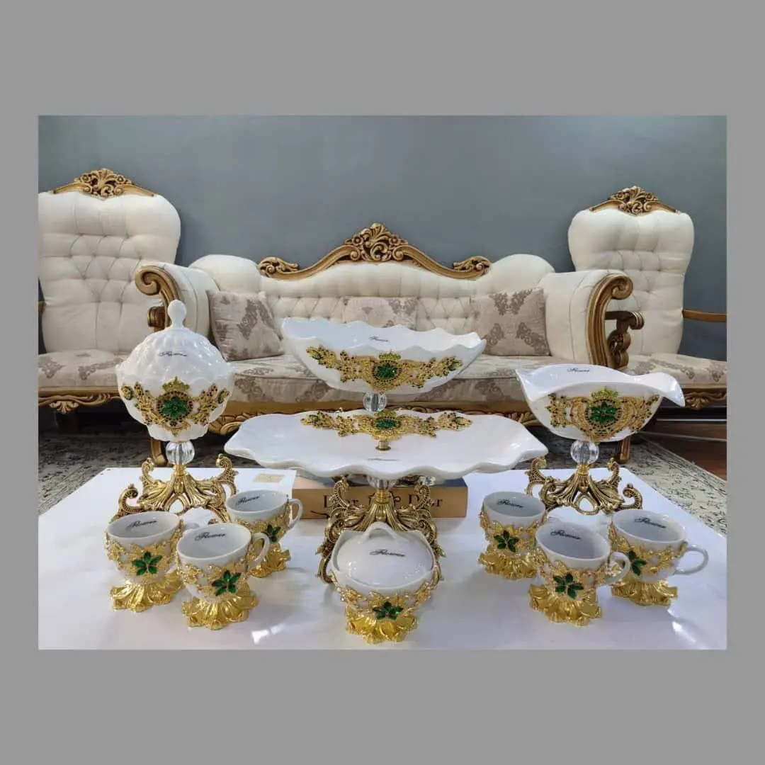 🌹سرویس چهارتیکه گل پهن برنزی طرح آلما
