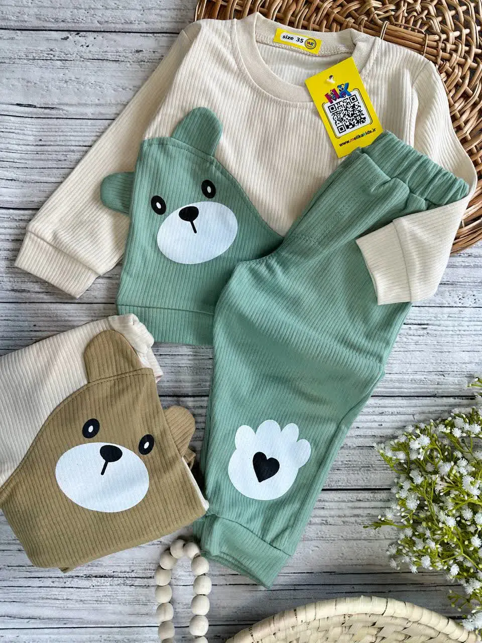 بلوز شلوار کبریتی طرح بغل خرسی نوزادی و کودک کد ۱۷۳۱۷۱ 
