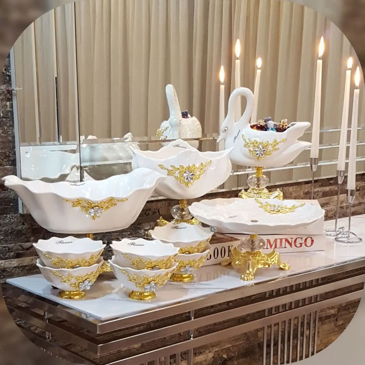 🔥سرویس چهارتیکه پذیرایی گل برنزی طرح آیدا😍💥😍💥
