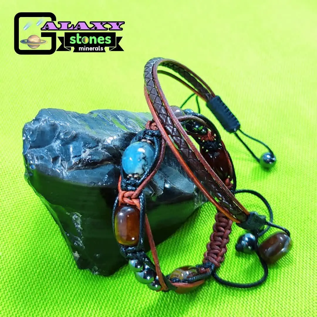 «دستبند عقیق و دستبند مکمل چرمی» 
