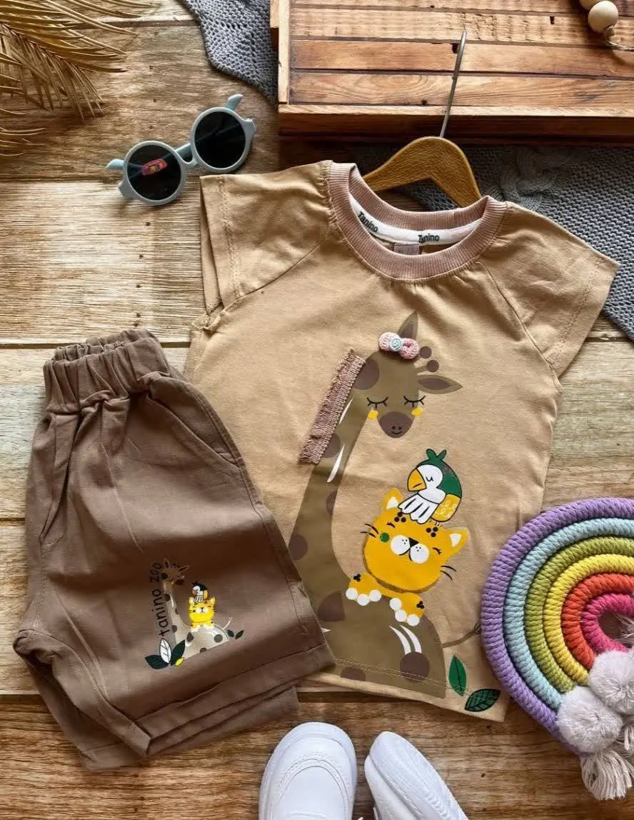 ست تیشرت زرافه و شلوارک لنین💎🧶