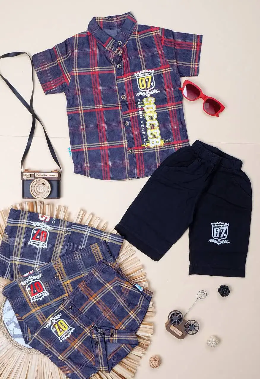 👕نام: #پیراهن نخی شلوارک کتان پسرانه 
