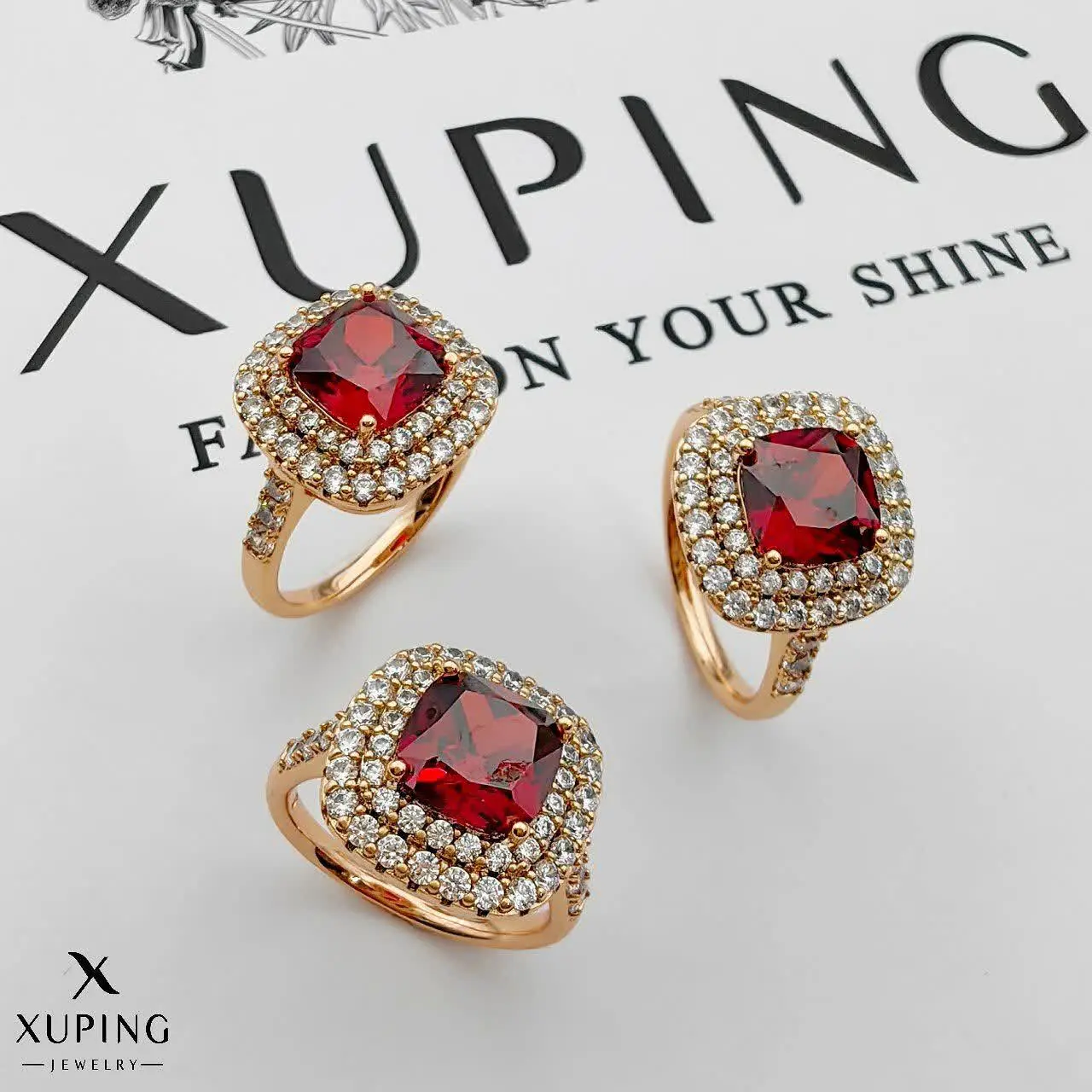 انگشتر نگین قرمز ژوپینگ کد...