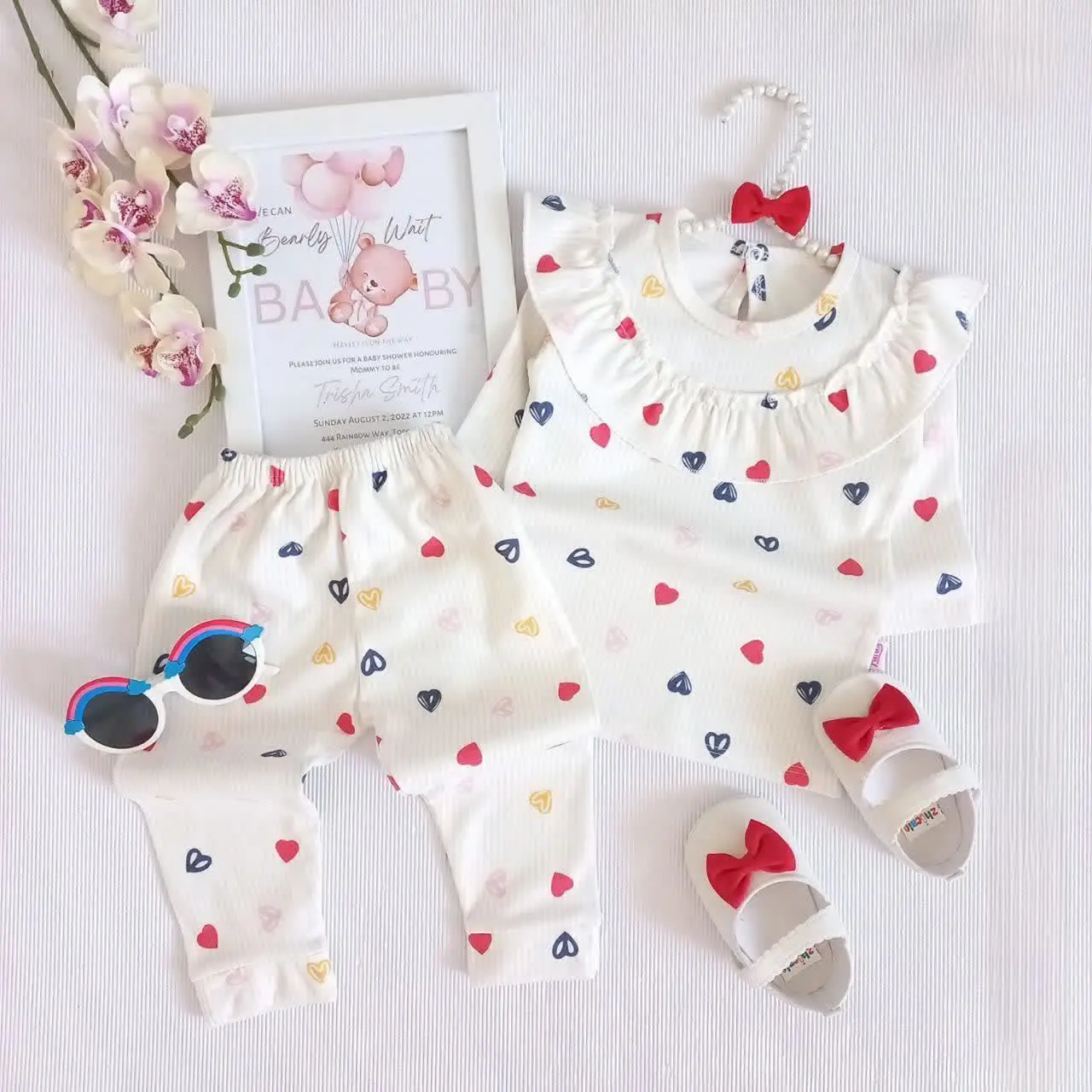 بلوز شلوار نوزادی قلب نخ پن...