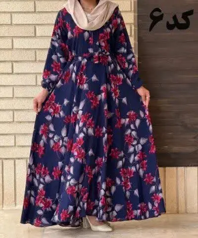 پیراهن نخی کلوش طرح دار – ک...