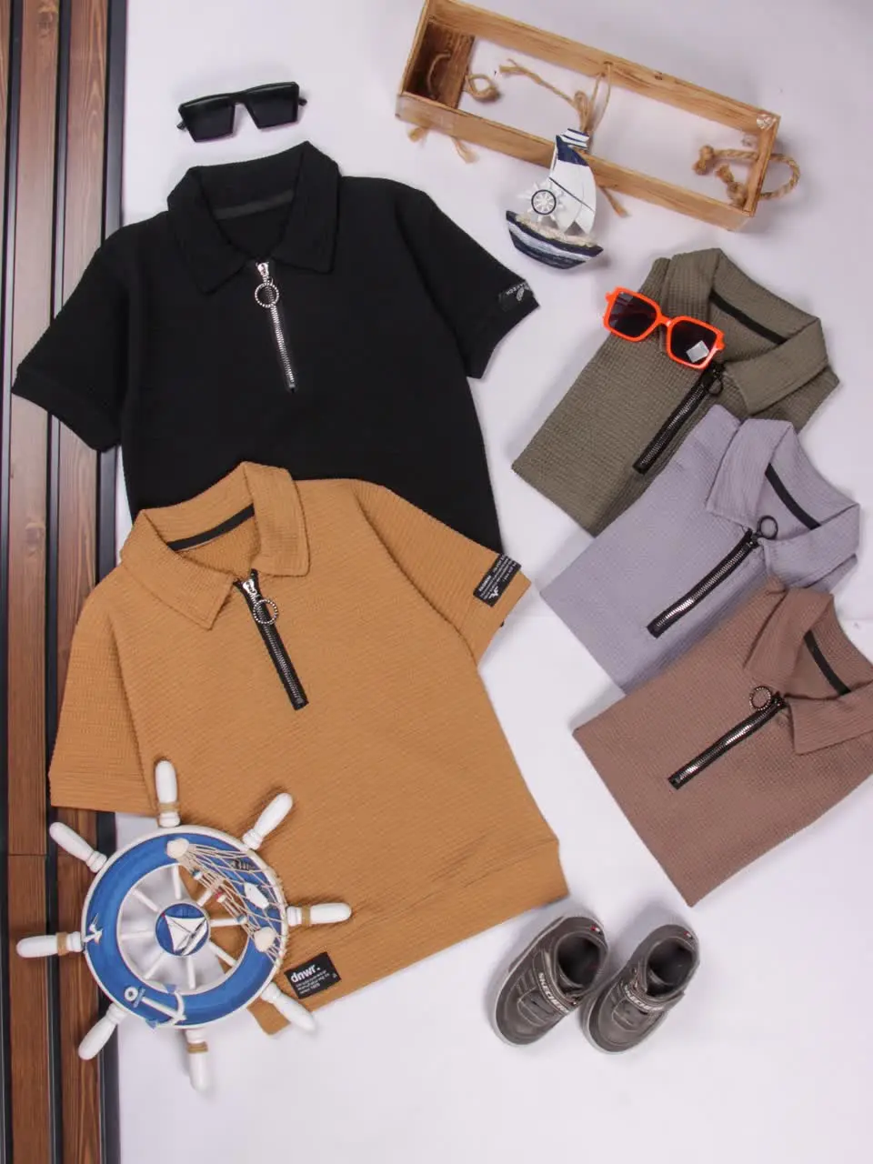 💢تیشرت یقه دار نیم زیپ بیسکویتی💢
