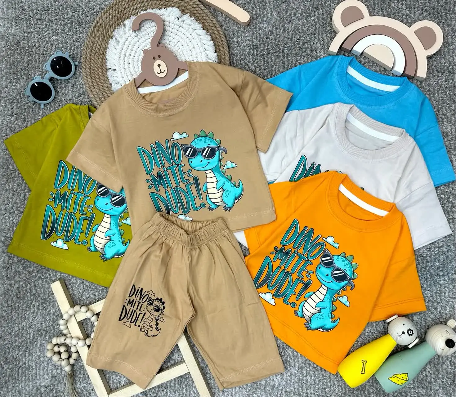 👫تیشرت شلوارک لش پسرانه چاپ داینو ✅
