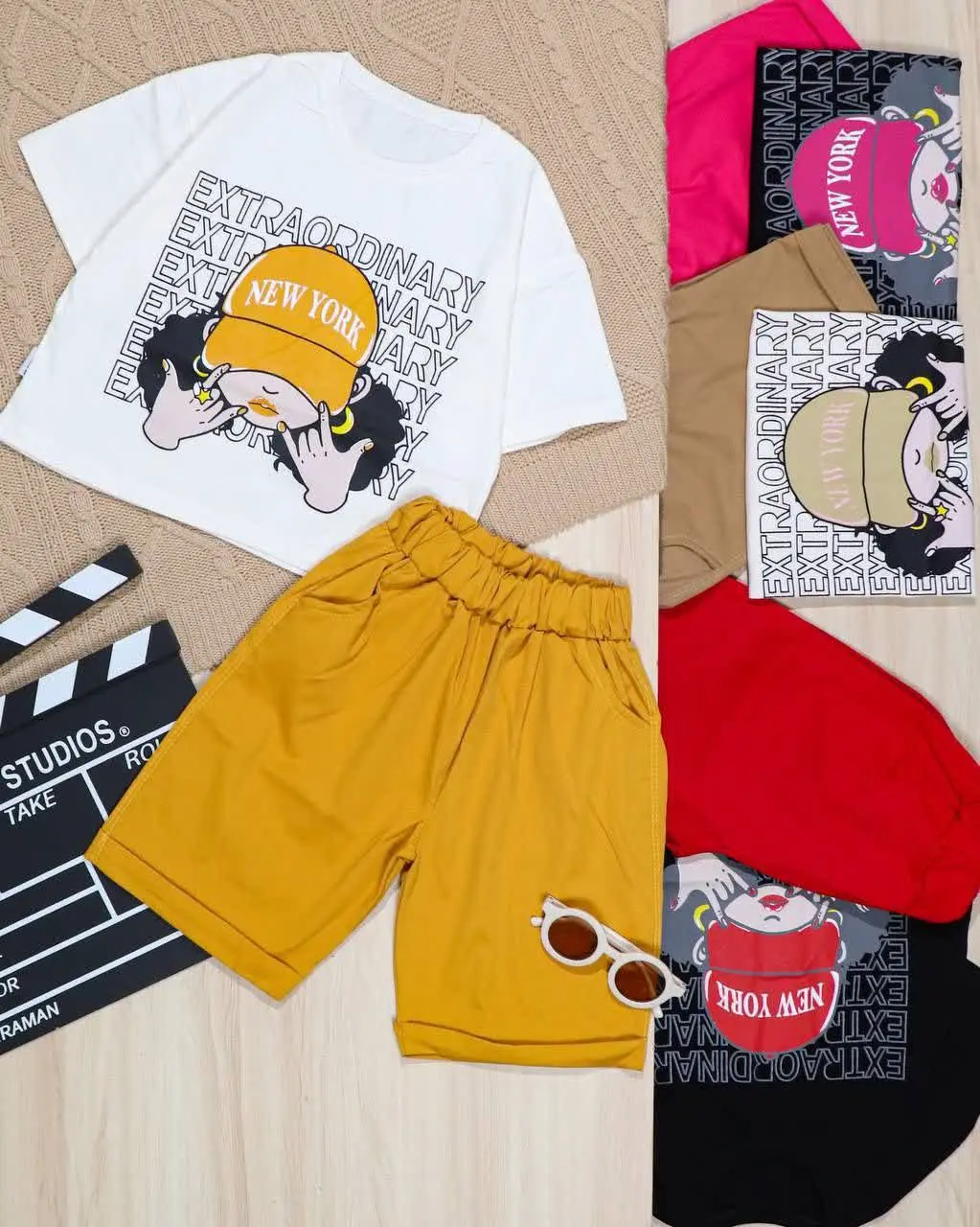 👫کراپ و شلوارک کتان دختر NEW YORK 👫
