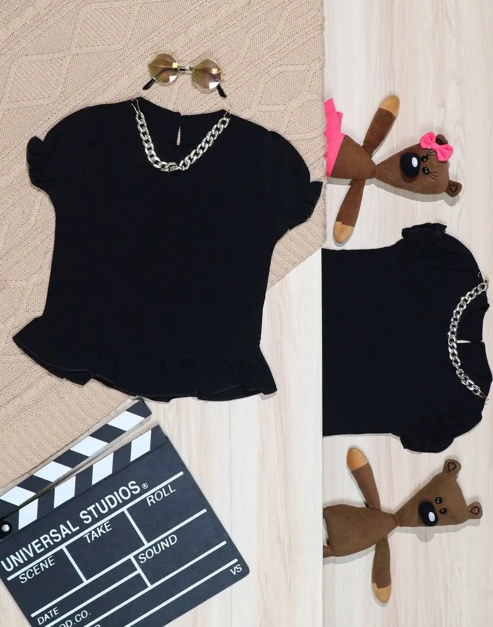 👫شومیز مشکی زنجیری پایین چین👫
