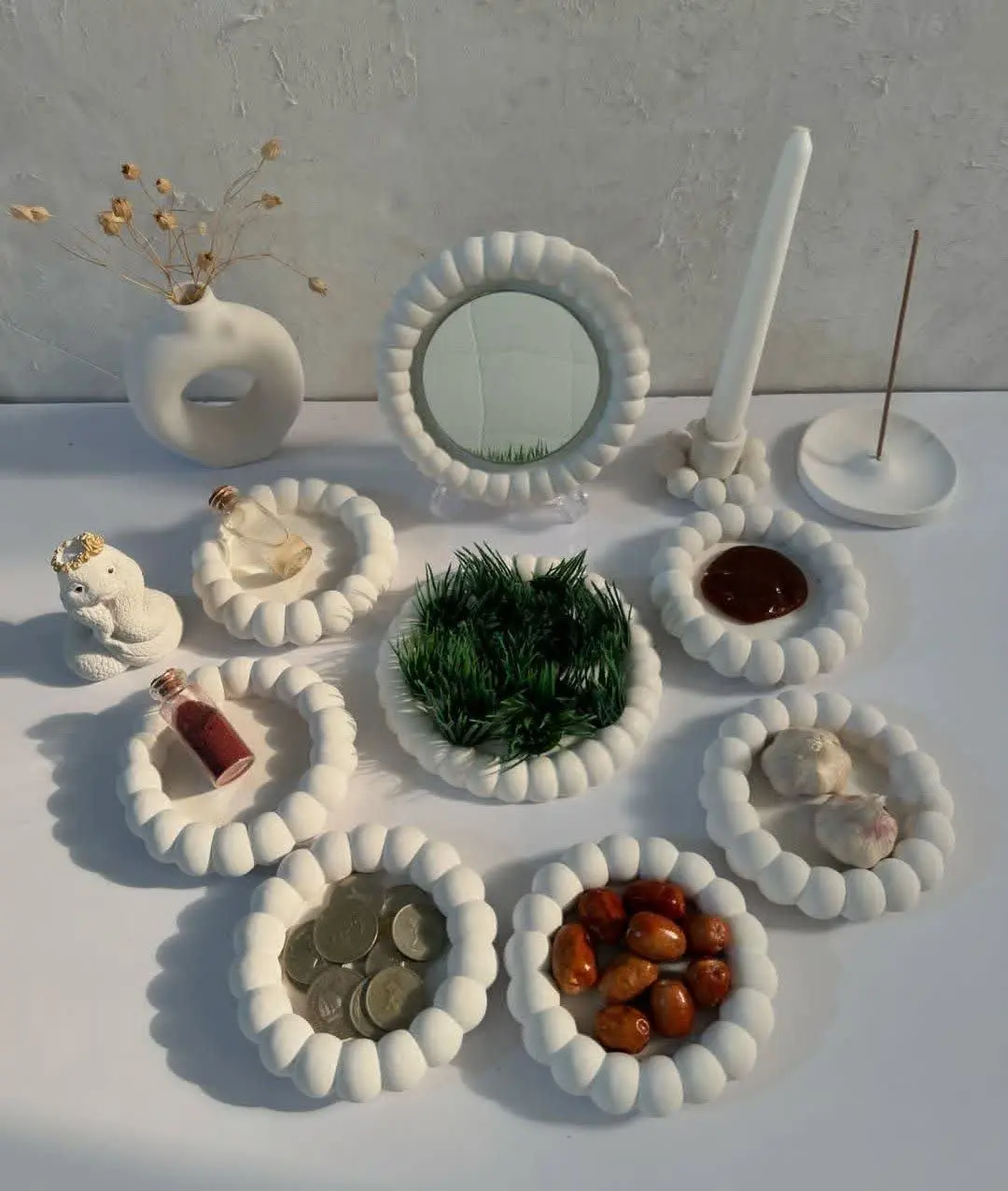 💥ست هفت سین سفید مدل مرواریدی۹ تکه 
