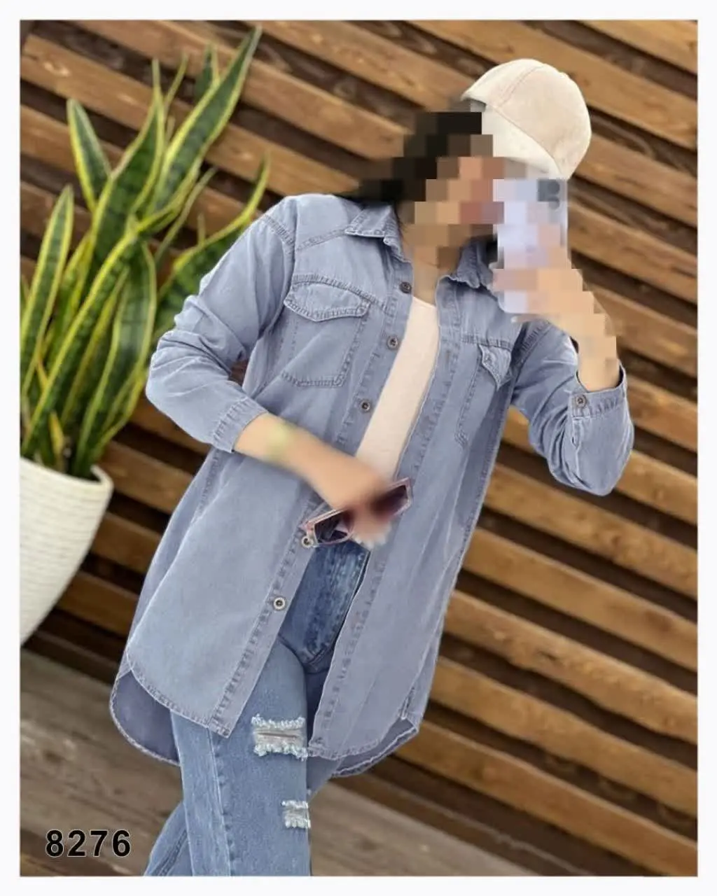 مانتو جین کاغذی یقه کلاسیک روشن
